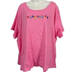 Quacker Factory Embroidered Beaded Short Sleeve Tee Shirt Top Cupcakes sz 3X